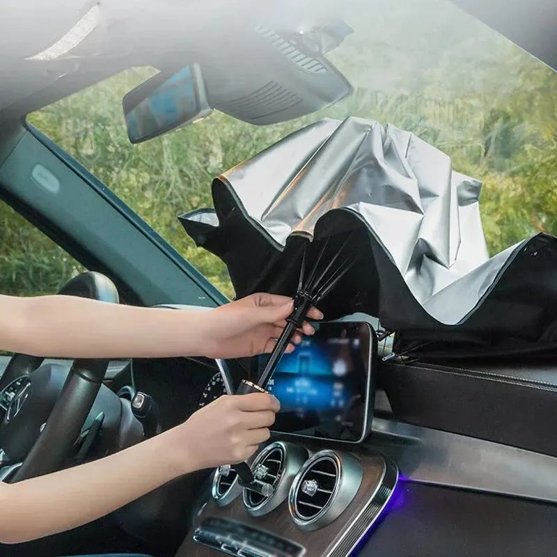 Stay Cool This Summer with Our Hilariously Effective Car Sunshade Umbrella - Your Windshield's Best Friend!